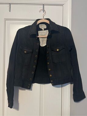 Current/Elliott The Snap Jacket Midnight Studded Cropped Denim Jacket Size 1 S